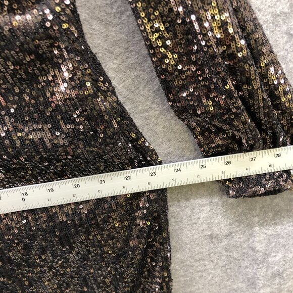 The Drop Helena Sequin Wrap Dress Womens 2X Gold Black Long Sleeve Mini V-Neck - Picture 13 of 13